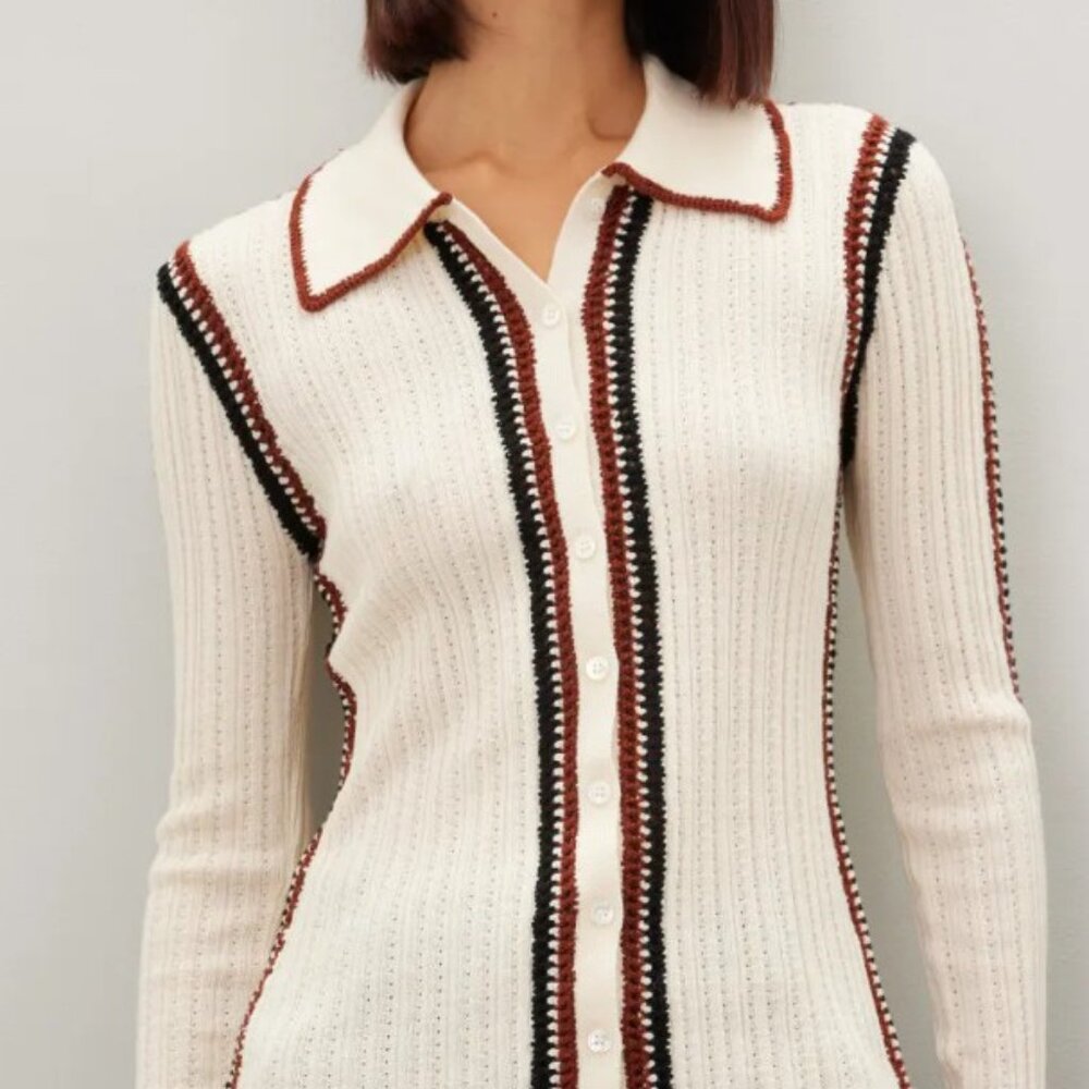 Sea New York Cream and Brown Knit Cardigan